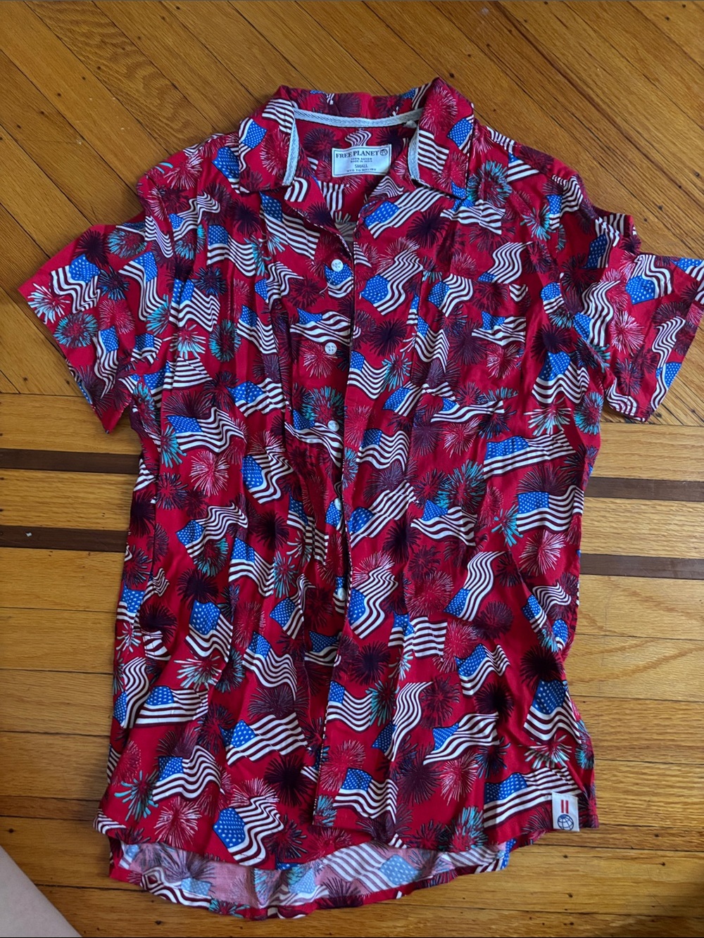 Free planet American  Flag & Firework Button-Down Shirt